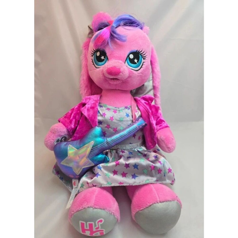 Build A Bear Honey Girls Risa Pink Bunny Plush Rock Star Guitar Outfit